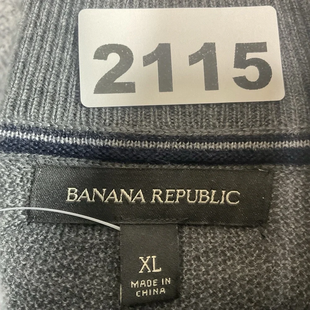 NWOT Banana Republic Sweater Mens XL Gray Wool Blend Henley Mock‎ Neck Grid Knit